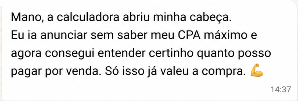 Depoimento de aluno sobre a calculadora de margem
